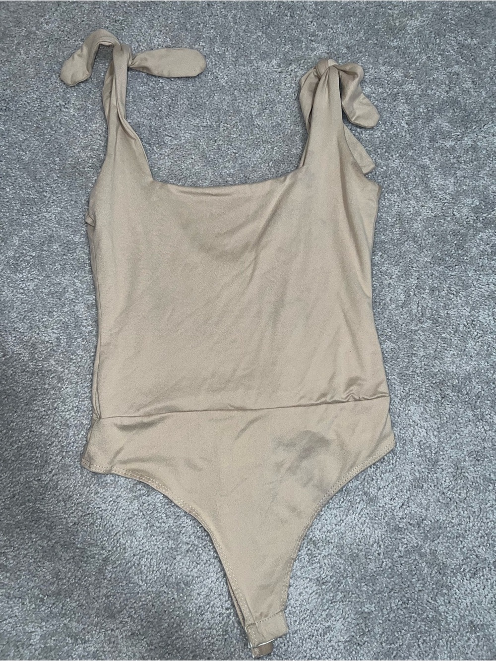 Pink Lily Tie-Shoulder One-Piece Bodysuit in Beige